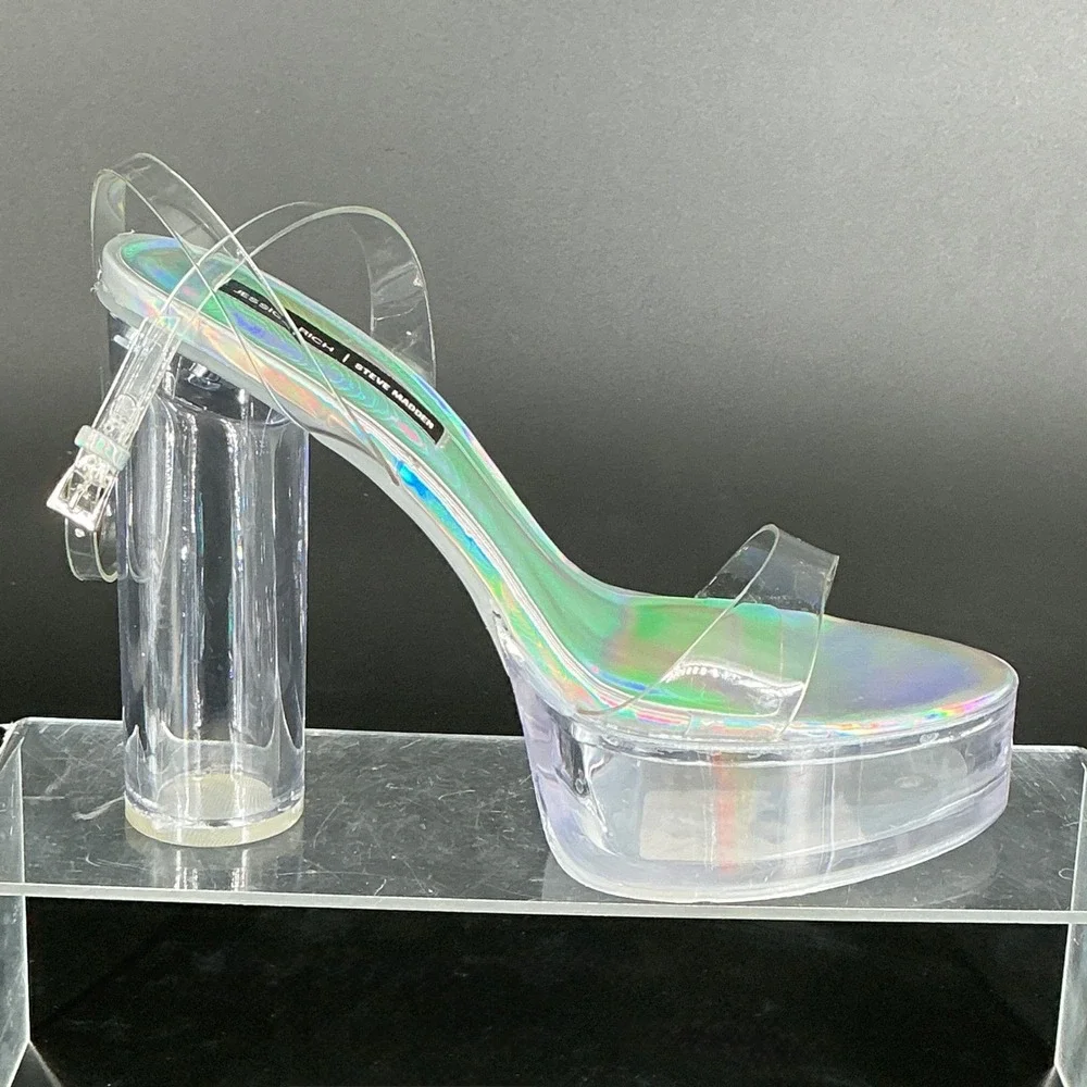 Jessica Rich x Steve‎ Madden Size 9 Clear Holographic Platform Heels NEW Nova
